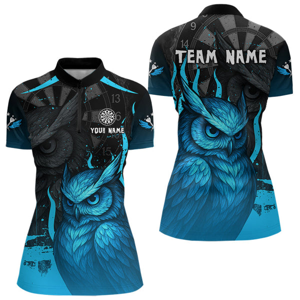 Custom Black And Blue Owl Dart Team Women Quarter-Zip Shirts, Owl Dart Jerseys NYN0305