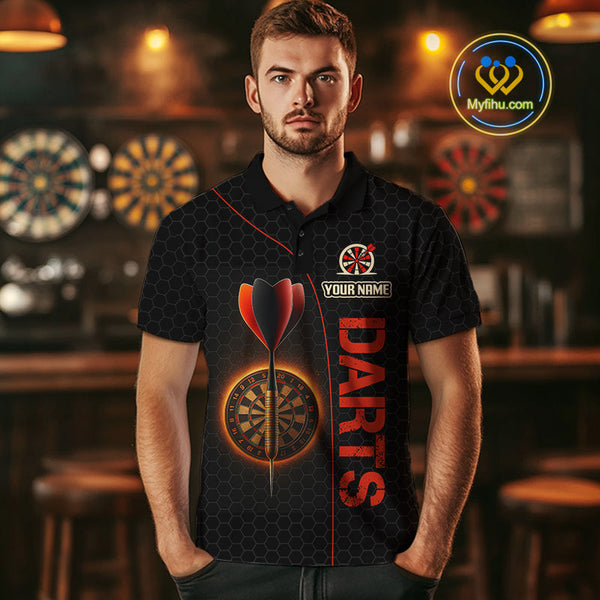 Custom Black And Red Dart Team Polo Shirts For Men, Dart Players Gifts NYN0584