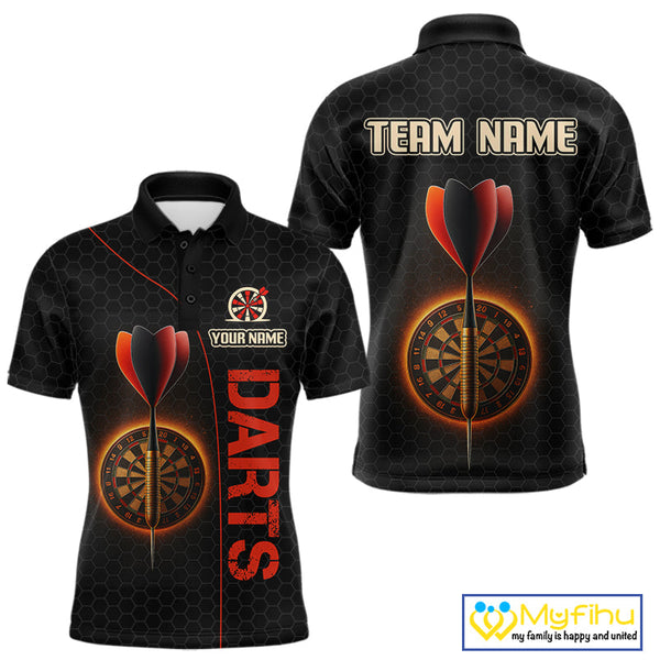 Custom Black And Red Dart Team Polo Shirts For Men, Dart Players Gifts NYN0584