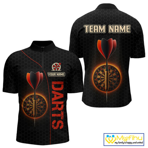 Custom Black And Red Dart Team Quarter-Zip Shirts For Men, Dart Players Gifts NYN0584