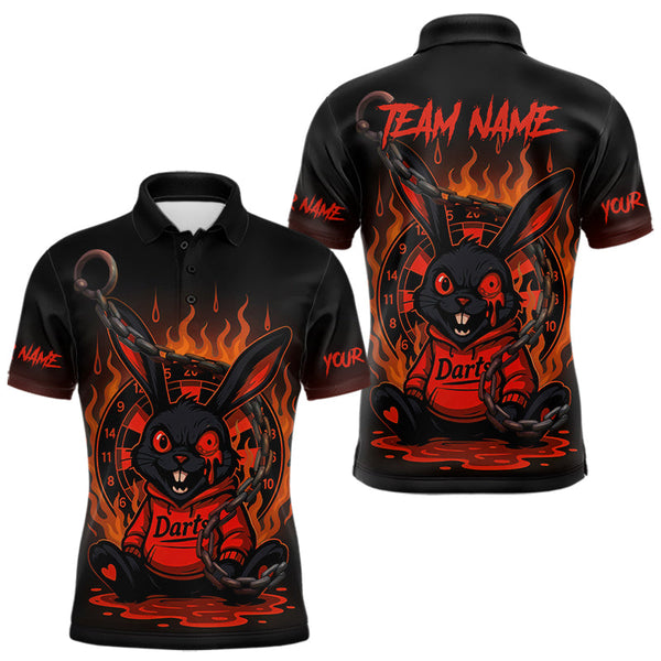Custom Black And Orange Flame Funny Rabbit Dart Polo Shirt For Men, Dart Jersey NYN0594