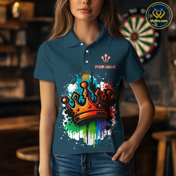 Custom Colorful Splatter Dartboard King Crown Dart Polo Shirt For Women NYN0600