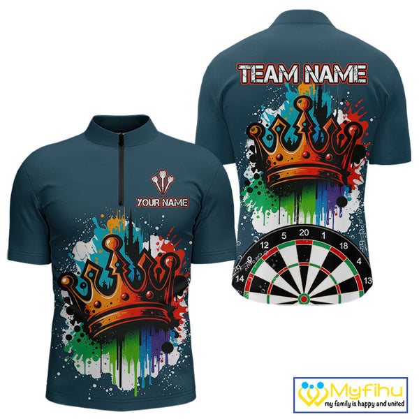 Custom Colorful Splatter Dartboard King Crown Dart Quarter-Zip Shirt For Men NYN0600
