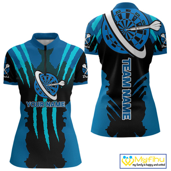 Custom Black And Blue Dart Jerseys, Dart Team Women Quarter-Zip Shirt Dart League Shirt NYN0340
