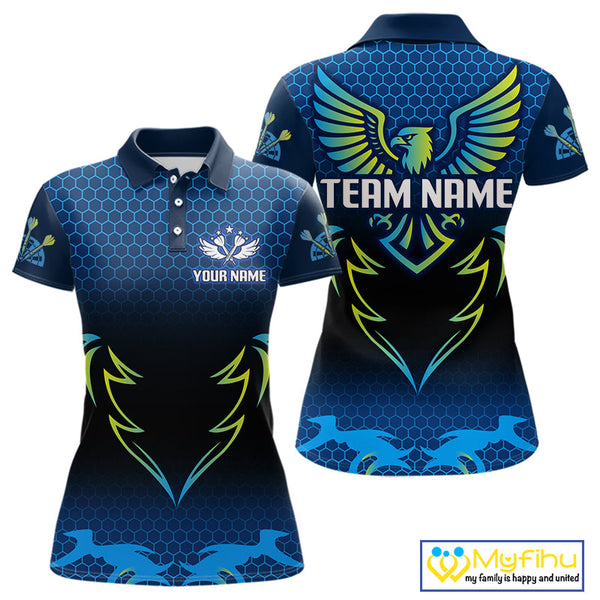 Custom Blue And Green Eagle Dart Jerseys, Dart Team Polo Shirts For Women NYN0356