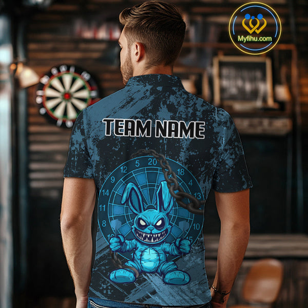 Custom Grunge Black And Blue Angry Rabbit Dart Team Men Polo Shirt, Dart Jerseys NYN0628