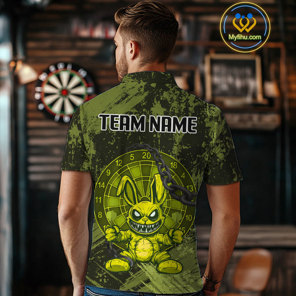 Custom Grunge Black And Yellow Angry Rabbit Dart Team Men Polo Shirt, Dart Jerseys NYN0629