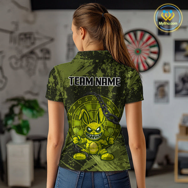 Custom Grunge Black And Yellow Angry Rabbit Dart Team Women Polo Shirt, Dart Jerseys NYN0629
