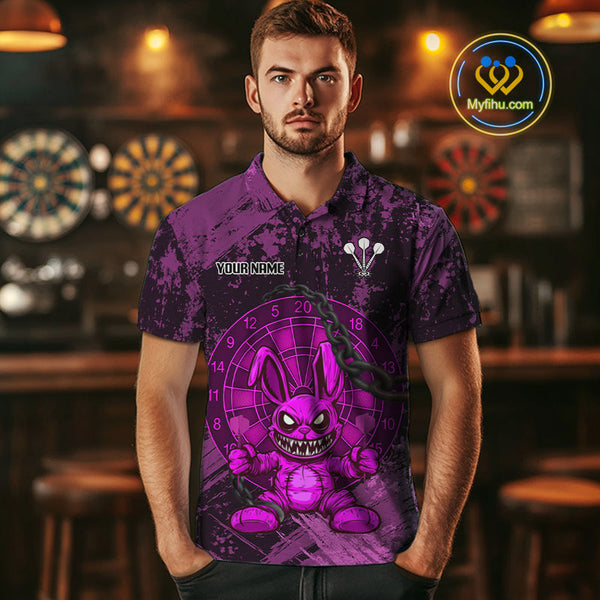 Custom Grunge Black And Pink Angry Rabbit Dart Team Men Polo Shirt, Dart Jerseys NYN0630