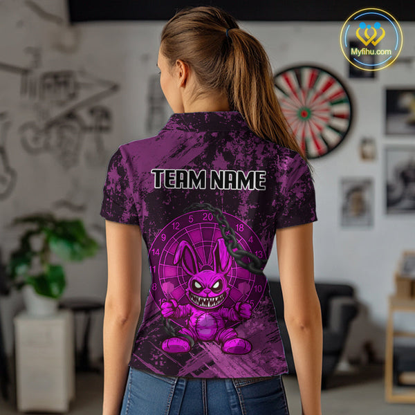 Custom Grunge Black And Pink Angry Rabbit Dart Team Women Polo Shirt, Dart Jerseys NYN0630