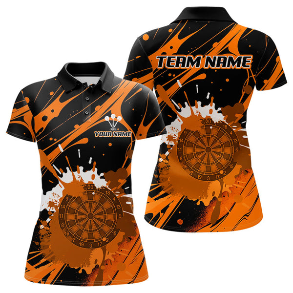 Custom Orange Paint Splash Dartboard Polo Shirt For Women, Artistic Dart League Shirt NYN0648
