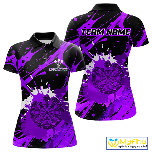 Custom Purple Paint Splash Dartboard Polo Shirt For Women, Artistic Dart League Shirt NYN0649
