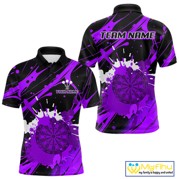 Custom Purple Paint Splash Dartboard Polo Shirt For Men, Artistic Dart League Shirt NYN0649