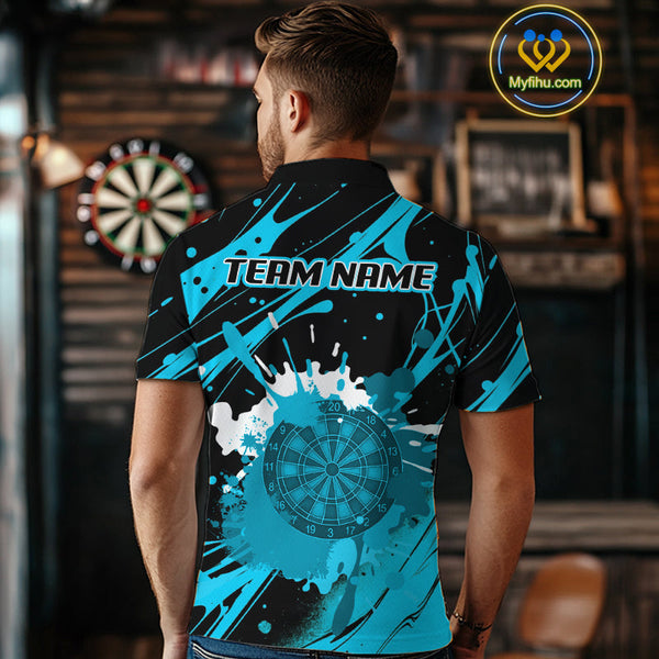 Custom Blue Paint Splash Dartboard Polo Shirt For Men, Artistic Dart League Shirt NYN0650