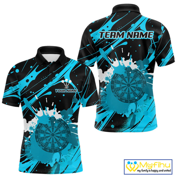 Custom Blue Paint Splash Dartboard Polo Shirt For Men, Artistic Dart League Shirt NYN0650