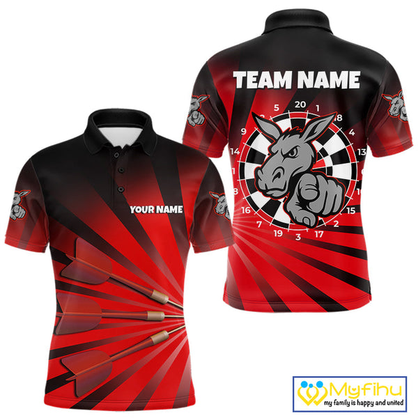 Custom Red Black Burst Effect Donkey Dartboard Darts Polo Shirts For Men, Dart Jerseys NYN0671