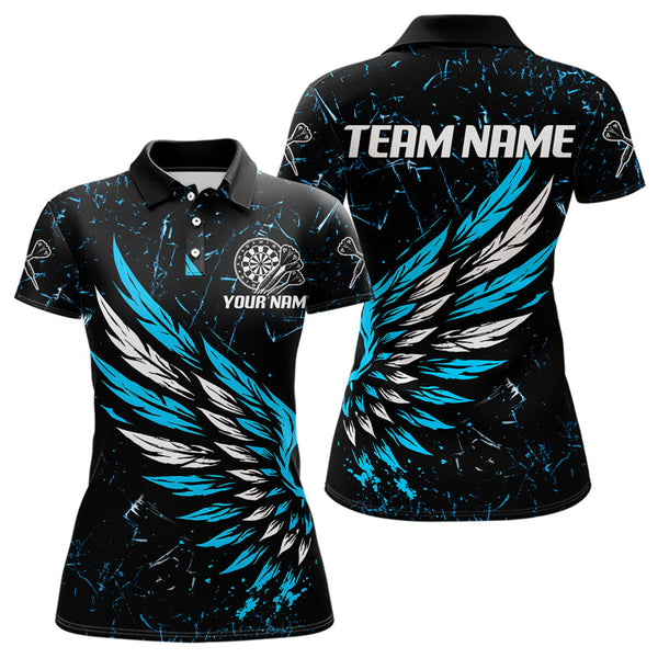 Custom Grunge Black And Blue Dart Wings Dart Team Women Polo Shirts, Dart Jerseys NYN0110