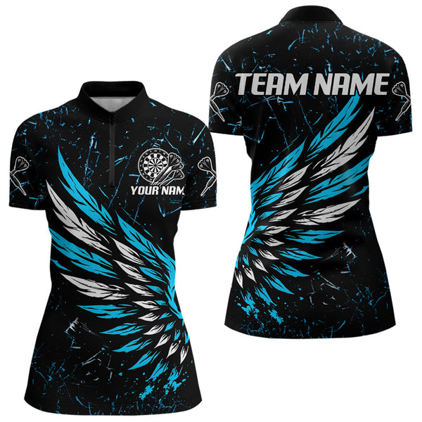 Custom Grunge Black And Blue Dart Wings Dart Team Women Quarter-Zip Shirts, Dart Jerseys NYN0110