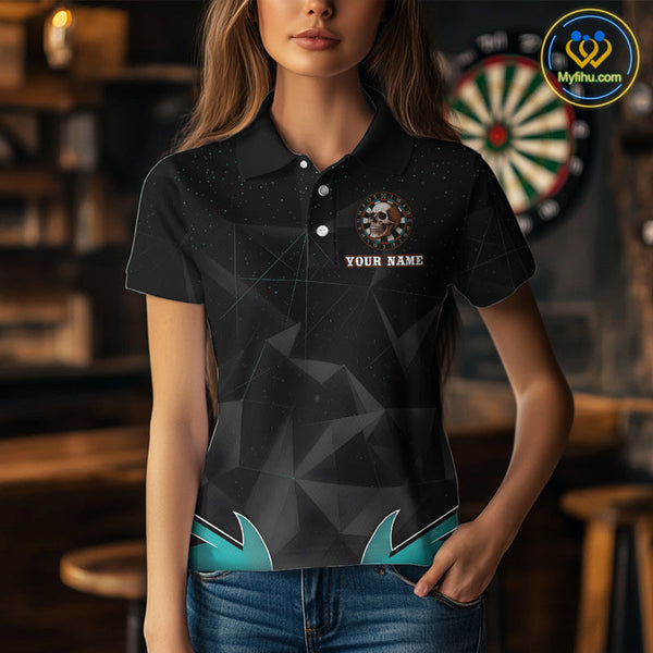 Custom Skull Dart Team Polo Shirt For Women, Halloween Dart Outfit NYN0474
