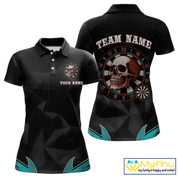 Custom Skull Dart Team Polo Shirt For Women, Halloween Dart Outfit NYN0474