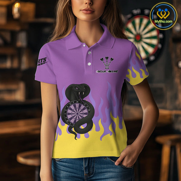Custom Purple And Yellow Cobra Snake Dart Polo Shirt For Women, Dart Jerseys NYN0491