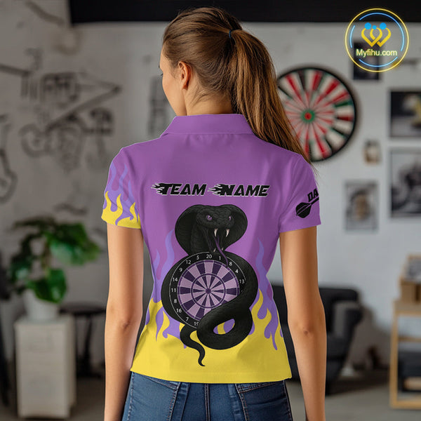 Custom Purple And Yellow Cobra Snake Dart Polo Shirt For Women, Dart Jerseys NYN0491