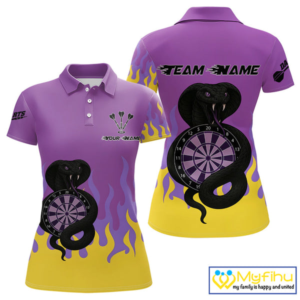 Custom Purple And Yellow Cobra Snake Dart Polo Shirt For Women, Dart Jerseys NYN0491