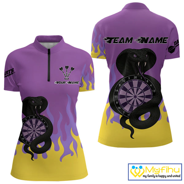 Custom Purple And Yellow Cobra Snake Dart Quarter-Zip Shirt For Women, Dart Jerseys NYN0491