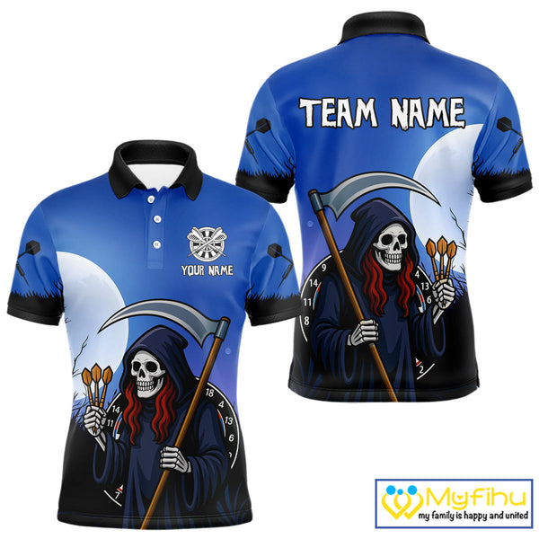 Custom Funny Grim Reaper Dart Team Polo Shirt For Men, Halloween Dart Outfit NYN0497