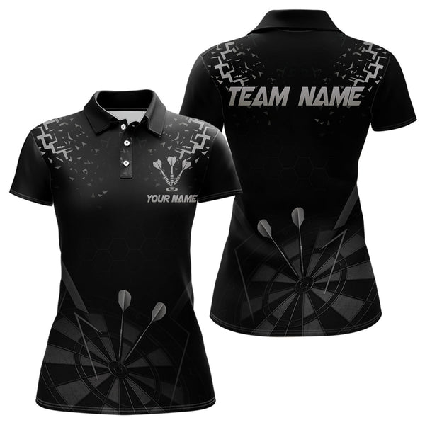 Custom Black And White Dart Team Women Polo Shirts, Dart League Shirts With Name NYN0281