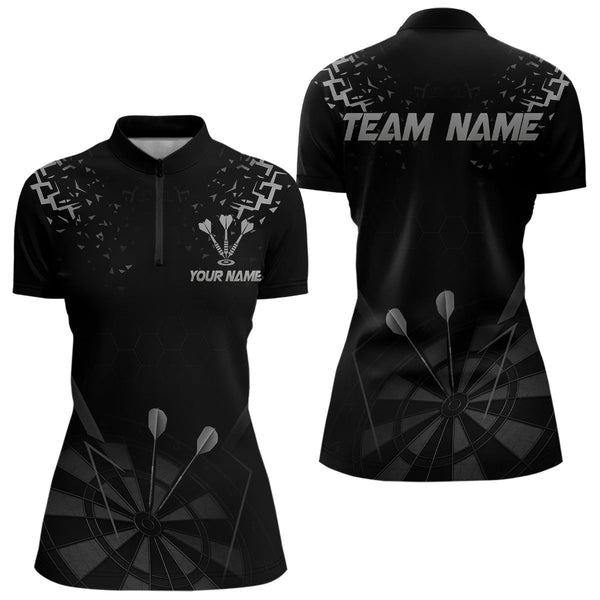 Custom Black And White Dart Team Women Quarter-Zip Shirts, Dart League Shirts With Name NYN0281