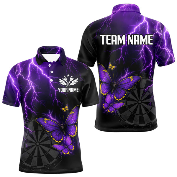 Custom Purple Thunder Lightning Butterfly Dart Team Polo Shirts For Men, Dart League Shirt NYN0286