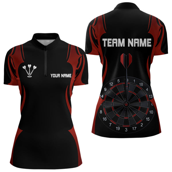Custom Black And Red Dart Jerseys, Dart Team Quarter-Zip Shirts For Women NYN0297