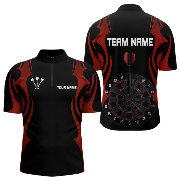Custom Black And Red Dart Jerseys, Dart Team Quarter-Zip Shirts For Men NYN0297
