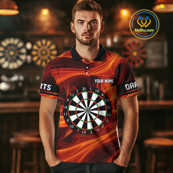 Custom Orange Fire Flame Dart Polo Shirt For Men, Dart Team Jersey NYN0588