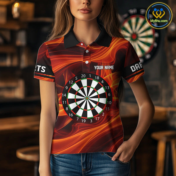 Custom Orange Fire Flame Dart Polo Shirt For Women, Dart Team Jersey NYN0588