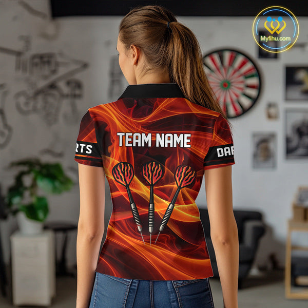 Custom Orange Fire Flame Dart Polo Shirt For Women, Dart Team Jersey NYN0588