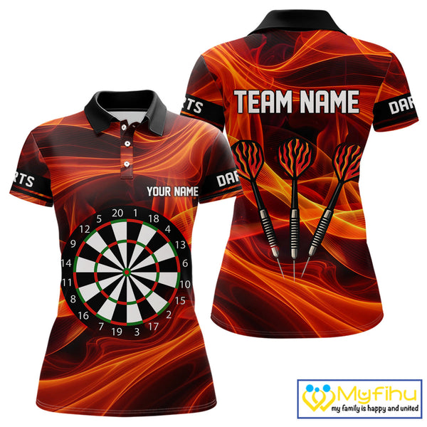 Custom Orange Fire Flame Dart Polo Shirt For Women, Dart Team Jersey NYN0588
