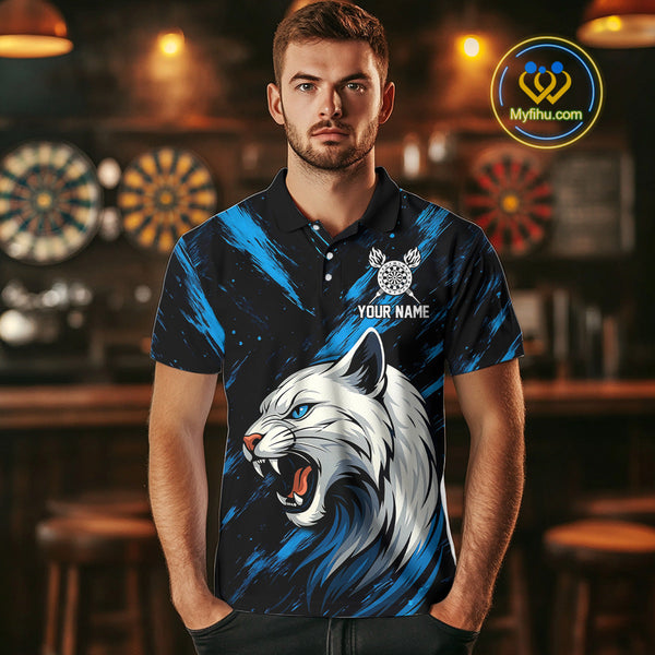 Custom Blue White Panther Dart Team Polo Shirts For Men, Panther Dart Jerseys NYN0331