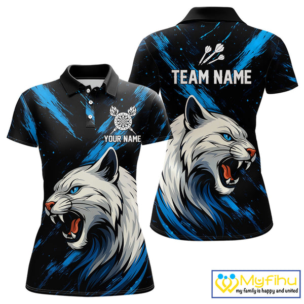 Custom Blue White Panther Dart Team Polo Shirts For Women, Panther Dart Jerseys NYN0331