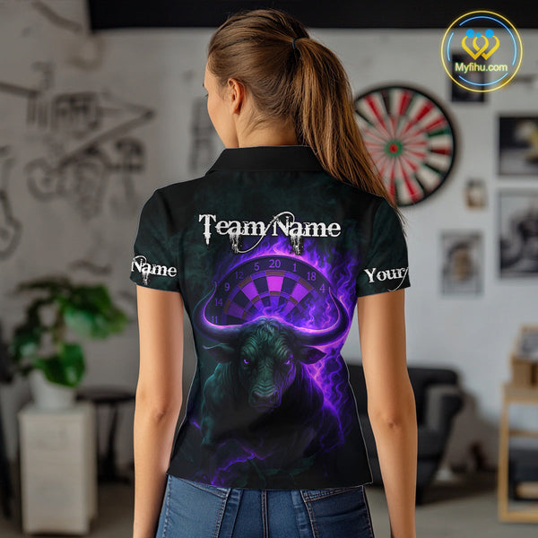 Custom Purple Flame Bull Dart Polo Shirt For Women, Bull Dart Jersey NYN0606