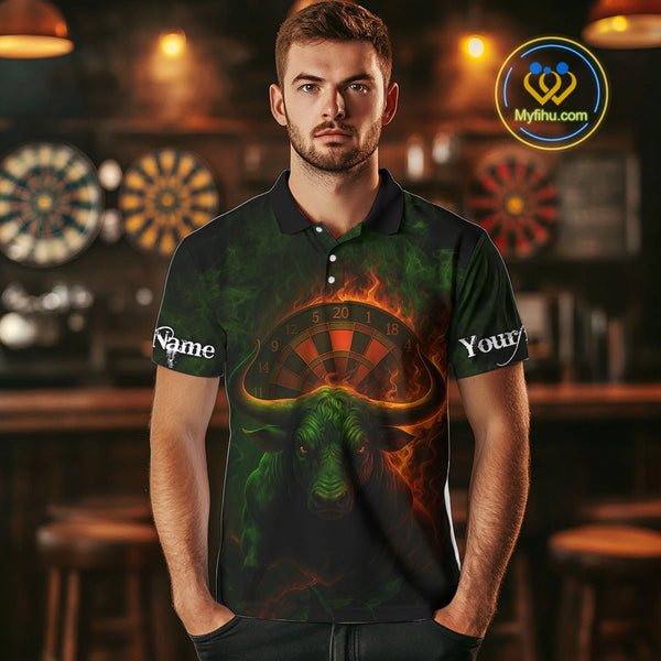 Custom Fire Flame Bull Dart Polo Shirt For Men, Bull Dart Jersey NYN0607