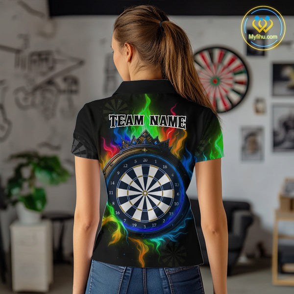 Custom Colorful Smoke Flame Dartboard Dart Polo Shirts For Women, Dart Team Shirt NYN0621