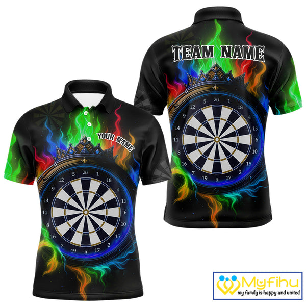 Custom Colorful Smoke Flame Dartboard Dart Polo Shirts For Men, Dart Team Shirt NYN0621