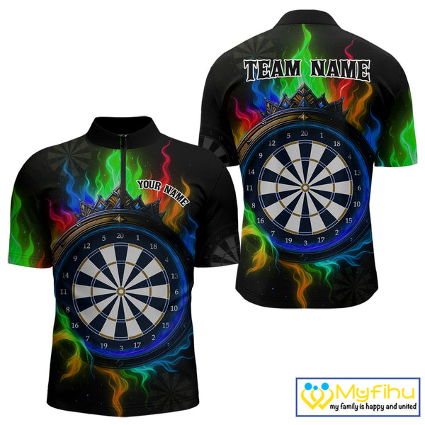 Custom Colorful Smoke Flame Dartboard Dart Quarter-Zip Shirts For Men, Dart Team Shirt NYN0621