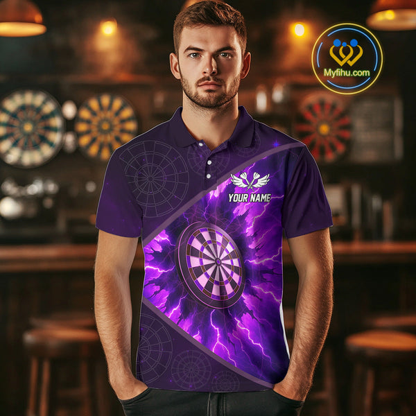 Custom Purple Thunder Lightning Dartboard Polo Shirt For Men, Electric Dart Jersey NYN0642