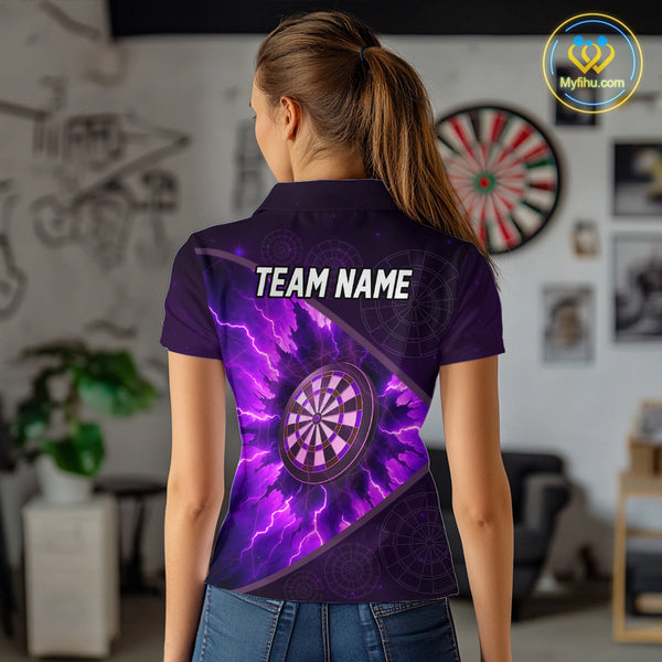 Custom Purple Thunder Lightning Dartboard Polo Shirt For Women, Electric Dart Jersey NYN0642