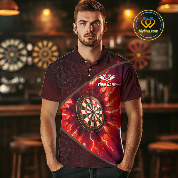 Custom Red Thunder Lightning Dartboard Polo Shirt For Men, Electric Dart Jersey NYN0643