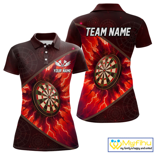 Custom Red Thunder Lightning Dartboard Polo Shirt For Women, Electric Dart Jersey NYN0643