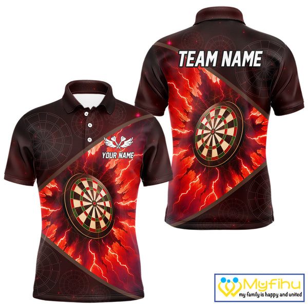 Custom Red Thunder Lightning Dartboard Polo Shirt For Men, Electric Dart Jersey NYN0643